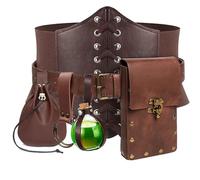6 PCS Corset Renaissance Belt Medieval Renaissance Belt Pouch Cork Potion Bottle Hikes Festival Punk Halloween Costume Sets, Brown, L-Waist/32"-43", Ren Faire