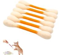 6 Pcs Cotton Swabs Cat Toys with Catnip, Soft Plush Interactive Kitten Kick Sticks, Durable Teething Chew Toys for Indoor Cats, Cute Cotton Buds Shape Catnip Toys (Orange)