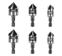 6 Pcs Countersink Drill Bit, Chamfering Countersink Drill Bit Hex Shank 1/4 Inch 12mm/16mm/19mm, 5 Flute 90 Degree Counter Sink Drill Bits for Wood