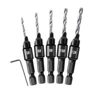 6 PCS Countersink Drill Bit Set, 5 PCS Quick Change 1/4inch Hex Shank Countersink Bit, 1 PCS Hex Wrench, for Drilling Holes in Wood, Composite Panels, and Plastics