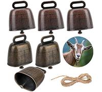 6 Pcs Cow Horse Sheep Grazing Copper Bells, Loud Bronze Bell Metal Red bronze Cow Bells, Cattle Farm Animal Copper, for Cattle goat Animal Farm Anti-Theft Accessories, Bring Two Meters of Rope