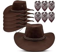 6 Pcs Cowboy Hat Bulk Western Cowboy Hat Paisley Bandanna Set Cowgirl Accessories Fancy Dress Party Supplies for Women Men