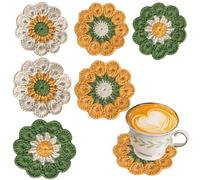 6 PCS Crochet Coasters Tea Coaster Handmade Flower Knitted Cup Mats Plant Pot Coaster Set Fun Soft Decorative Coasters for Tabletop Protection Home Decor