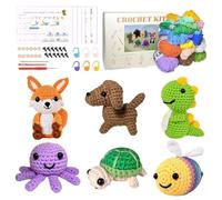 6 Pcs Crochet Kits for Beginners Adults and Kids, Animal Knitting Kit with Step by Step Videos Tutorials, Great Gift for Crochet Lovers DIY Handmade Crochet Holiday Gifts Great for a Special Day