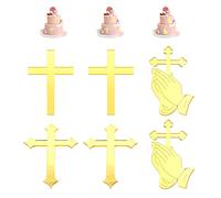 6 Pcs Cross Cake Toppers Gold Mirror Cross Prayer Cross Cupcake Supplies Acrylic Decorations for Baby Baptism Celebration Decorations Theme Party
