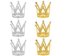 6 PCS Crown Cake Topper Small Crown Decoration Gold Mini Rhinestone Crown Princess Tiara Cake Toppers for Birthday Party Wedding Cake Decoration