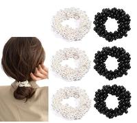 6 Pcs Crystal Hair Ties Elastic Hair Scrunchies Pearl Hair Ropes Bead Ponytail Holders Wrist Ties Bands Scrunchies for Women and Girls(Color B)