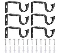 6 Pcs Curtain Pole Brackets, Heavy Duty Metal Curtain Pole Holder, Adjustable Curtain Rod Holders, Wall Mounted Curtain Bar Rail Brackets for Home, Bedroom, Office (Black)