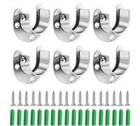 6 PCS Curtain Pole Brackets, Wardrobe Pole Bracket Flange Rod Holder Stainless Steel Closet Pole Sockets Heavy Duty U Shaped Shower Curtain Rail for Wardrobe Shower Curtain