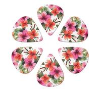 6 Pcs Custom Hawaiian Floral Printed Guitar Picks for Acoustic Guitars Violin Ukulele Bass