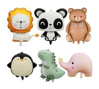 6 Pcs Cute Animal Balloons Giant Jungle Safari Animal Foil Balloons Set for Lions pandas, dinosaurs, elephants, penguins, and bears for Wildlife Theme Zoo Birthday Baby Shower Party Decor Supplies