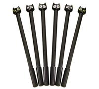 6 Pcs Cute Black Cat Kitty 0.5mm Black Ink Gel Rollerball Pens for Back to School & Birthday Gifts