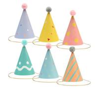 6 Pcs Cute Cat Birthday Hats Striped Dog Party Hat Adjustable Polka Dot Puppy Small Animals Cone Hat Decorative Pet Holiday Hats with Pom Poms Photo Props for Celebration