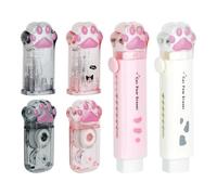 6 Pcs Cute Cat Paw Stationery Set, 2 Pencil Sharpener Manual, 2 Retractable Cartoon Eraser and 2 Correction Tape, Kawaii Pencil Cutter Accessory with Lid, Aesthetic Stationery for Office Home