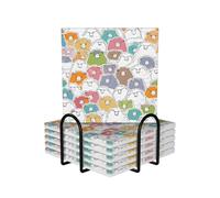 6 Pcs Cute Colorful Sheep Cartoon Ceramic Coasters With Holder Best Absorbent Drink Coasters Square Ceramic Table Coasters Set Decorative Coffee Cup Beverage Coasters Wine Beer Bar Coasters