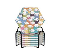 6 Pcs Cute Colorful Sheep Cartoon Pattern Ceramic Coasters With Holder Best Absorbent Drink Coasters Hexagon Ceramic Table Coasters Set Decorative Coffee Cup Beverage Coasters Wine Beer Bar Coasters