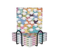 6 Pcs Cute Colorful Sheep Cartoon Pattern Ceramic Coasters With Holder Best Absorbent Drink Coasters Square Ceramic Table Coasters Set Decorative Coffee Cup Beverage Coasters Wine Beer Bar Coasters