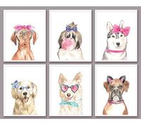 6 PCS Cute Dogs Wall Art Watercolor Girls Room Decor Funny Dog Lover Gifts Unframed Mom Puppy Girly Themed Posters Prints Paintings Artwork for Women Home Bedroom Playroom 8x10 In