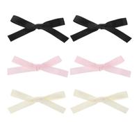 6 Pcs Cute Hair Clips, Solid Color Ribbon Bow Clips Kawaii Bowknot Barrettes Hair Accessories for Women Girls (Pink, White, Black)