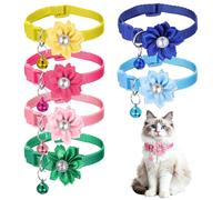 6 PCS Cute Kitten Collar with Bell, Adjustable Girl Cat Collars, Flowers Kitten Collar Breakaway with Rhinestone, Solid Color Cat Bell Collars, 6 Colors