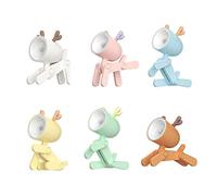 6 Pcs Cute Mini Night Light, Adjustable Small Phone Holder for Desk, Mini Cartoon Animals LED Desk Lamp Portable Night Light Reading Table Night Lamp for Home Office (Deer)