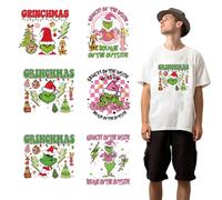6 Pcs Cute Pink Christmas Iron on Transfers,Cartoon Christmas HTV Iron on Decals Christmas Grinchs Heat Transfer Designs Stickers for T Shirts Clothing Pillow Covers Hoodies Clothes DIY Decorations