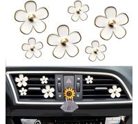 6 Pcs Daisy Air Vent Clips, Cute Flower Air Conditioning Outlet Clip Air Fresheners Vent Clips Interior Decor Charm Car Decoration Cute Accessories for Women Girls + Mask Hook(White)