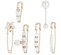 6 Pcs Decorative Safety Pins for Clothing - Pearl & Rhinestone Brooches with Different Designs for Sweaters Scarves Bags Accessories