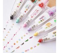 6 Pcs Decorative Tape Pen, DIY Cute Animals Press Type Decorative Pen, DIY Lace Decoration Tape Pen, Decor Tape Christmas Birthday Gift for Kids