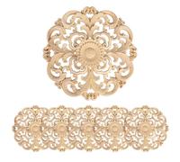 6 Pcs Decorative Wood Hollow Flower Carved Appliques Onlays, 13 x 13 cm Unpainted Solid Wood Round Carving Decal for Furniture Cabinet Bed Closet DIY Decoration