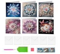 6 PCS Diamond Art Cards | Floral Crystal Art Cards for Birthday Blessing and Wishes, Handmade Diamond Card Kits for Thanksgiving Anniversary Valentine