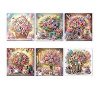6 Pcs Diamond Art Cards with Envelopes and Tools, 5D DIY Floral Diamond Art Kits, Crystal Diamond Painting Greeting Cards for Birthday Holiday Mother's Day Thank You
