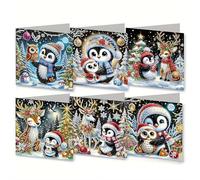 6 Pcs Diamond Art Christmas Cards Kits Gingerbread House Candy Snowman Christmas, DIY Diamond -Painting Cards Sets, 5D Crystal Art Card with Envelopes, Postcards for Handmade, Xmas (D)