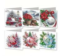 6 Pcs Diamond Art Christmas Cards Kits Gingerbread House Candy Snowman Christmas, DIY Diamond -Painting Cards Sets, 5D Crystal Art Card with Envelopes, Postcards for Handmade, Xmas (F)