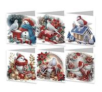 6 Pcs Diamond Art Christmas Cards with Christmas Elements, Diamond Art Painting Christmas Greeting Cards, Folding Greeting Card Set for Birthday Christmas Crafts-04-Christmas Dove