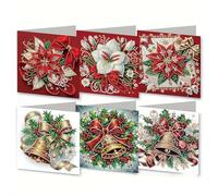 6 PCS Diamond Art Christmas Greeting Cards,5D Diamond Art Christmas Birthday Holiday Foldable Thank You Cards Blessing Greeting Card, Xmas Craft DIY Card Making Kits for Adults Gifts (Set B)