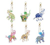 6 Pcs Diamond Art Elephant Keychains Hanging Decorations DIY Kits 5D Small Diamond Art Painting Key Chains Ornaments Double Sided Crystal Painting by Number Crafts Key Ring Bag Charm for Women Girls
