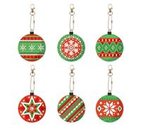 6 Pcs Diamond Art Keychains Christmas Balls Hanging Ornaments DIY Kits 5D Small Diamond Dots Painting Key Chains Christmas Tree Hanging Decorations Double Sided Gem Art by Number Schoolbag Bag Charm