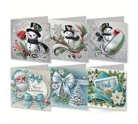6 PCS Diamond Art Painting Christmas Greeting Cards - DIY Snowman Craft Card Making Kits for Adults & Kids, 11.70 Inch Paper Xmas Postcards with Tutorial, Personalized Holiday Gifts & Home Crafts