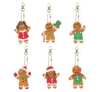 6 Pcs Diamond Art Painting Key Chains Christmas Gingerbread Man Hanging Decorations DIY Kit 5D Mini Diamond Art Keychains Christmas Tree Hanging Ornaments Double Sided Crystal by Number Key Bag Charm