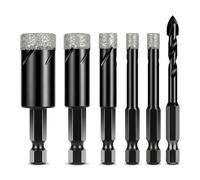 6 Pcs Diamond Drill Bits Set with Hex Shank, Tile Drill Bits for Porcelain Ceramic Granite Marble Glass Stone, Diamond Drill Bit Kit for Dry or Wet Drilling, Core Hole Saw Cutter (6 black set)