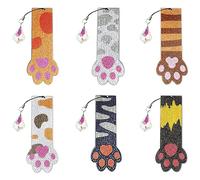 6 Pcs Diamond Painting Bookmark Set DIY Cat Claw Personalized Bookmarks with Crystal Pendant for Adults Mosaic Animal Decoration Diamond Art Painting Bookmark Making Arts and Crafts Kits for Book Bags