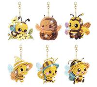 6 Pcs Diamond Painting Keychain Kits, Double Sided Diamond Art Keychains for Adults, DIY Diamond Painting Ornaments Kits, Backpack Handbag Ornaments Decoration, Bee