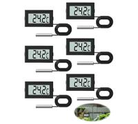 6 PCS Digital LCD Thermometer Temperature, Water Temperature Monitor with 1m External Probe, Mini Thermometer for Fridge Freezer Refrigerator Aquarium Vivarium Home Room Checking Display