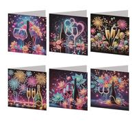 6 PCS DIY Diamond Painting Greeting Card Set with Envelope, Rhinestone Diamond Art Mosaic Postcards Diamond Art Greeting Cards for Xmas Birthdays Thanksgiving Valentine-Celebration