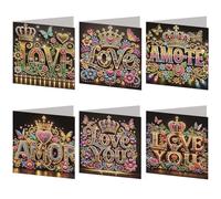 6 PCS DIY Diamond Painting Greeting Card Set with Envelope, Rhinestone Diamond Art Mosaic Postcards Diamond Art Greeting Cards for Xmas Birthdays Thanksgiving Valentine-Love-1