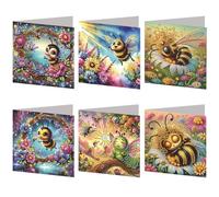 6 PCS DIY Diamond Painting Greeting Card Set with Envelope, Rhinestone Diamond Art Mosaic Postcards Diamond Art Greeting Cards for Xmas Birthdays Thanksgiving Valentine-Bee
