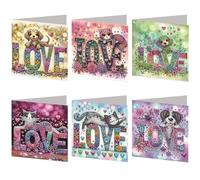 6 PCS DIY Diamond Painting Greeting Card Set with Envelope, Rhinestone Diamond Art Mosaic Postcards Diamond Art Greeting Cards for Xmas Birthdays Thanksgiving Valentine-Love