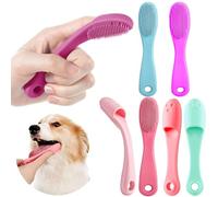 6-Pcs Dog Finger Toothbrush, Soft Silicone with Long Handle for Dog & Cat Dental Care, Pet Teeth Cleaning