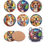 6 Pcs Dogs DIY Diamond Painting Kits Coasters with Holder, Diamond Art Coasters Kits for Adults Beginner,Full Round Drill Gem Painting Craft Kit for Adults (Dogs).